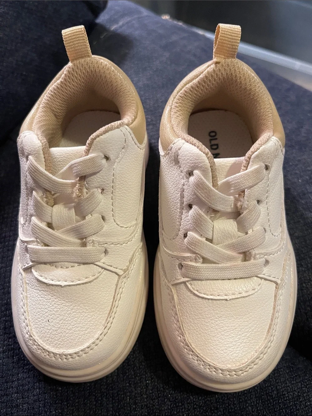 Old Navy  White Toddler Sneakers with Brown Trim & Bottoms